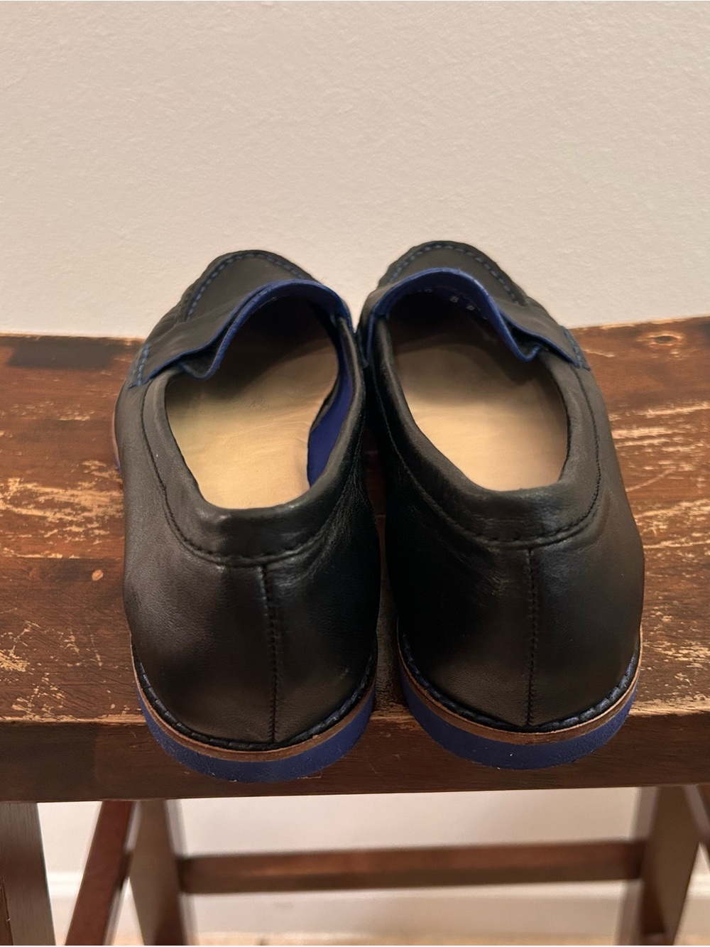 Cole Haan Black Leather Penny Loafers with Navy Trim - Picture 6 of 8